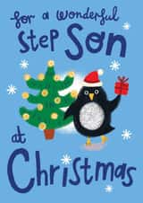 Cute Christmas Card - Step Son - Penguin created by @AimeeStevens.Design