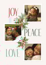 Personalised Christmas Photo Card created by Paper Raven Co. - Classic Christmas Card - Joy, Peace, Love