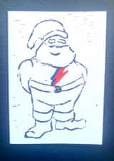 Ziggy Santa - Christmas Card for music lovers - had cut Lino print created by NanglePrints