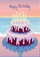 Birthday Cake on the Beach at Sunset! Happy Birthday created by leah court