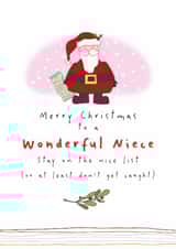 Cute Christmas Card - For Wonderful Niece - Santa created by Dandelion Stationery