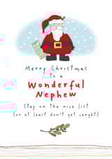 Cute Christmas Card - For Wonderful Nephew - Santa created by Dandelion Stationery