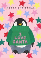 Cute Christmas Card For Friend- Penguin wearing Christmas Jumper created by Stop the Clock Design