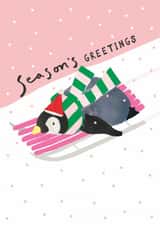 Cute Christmas Card For Friend- Penguin Sledging created by Stop the Clock Design