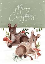 Traditional Christmas Card - Woodland Deers - Snow Scene created by Making Meadows Ltd