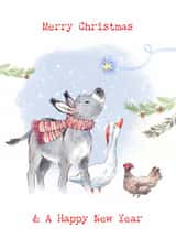 Traditional Christmas Card - Donkey, Goose And Hen - Woodland created by Paper Shed Design