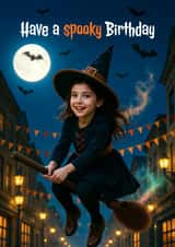 Cute Birthday Card - Flying Witch - Halloween created by Woody's Design