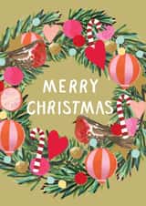 Colourful Christmas Card - Robin and Wreath - Merry Christmas created by Louise Tiler