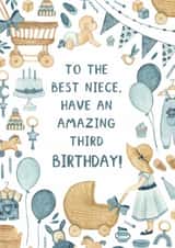 Classic 3rd Birthday Card - For Niece - Watercolour created by Elena O'Neill