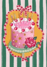 Arty Birthday Card - For Her - Cake - Rose created by Lara Waghorn