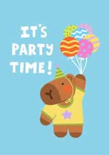 Cute Birthday Card - It's Party Time! - Capybara created by Gema Melgar