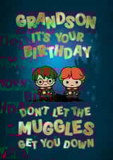 Cute Birthday Card - For Grandson - Harry Potter - Muggles created by Cardology