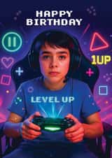 Fun Birthday Card - Gaming - Level Up created by Woody's Design