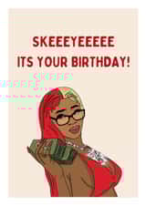 Skeeyee Birthday Card - Sexy Red Birthday Card for Her - Funny Hood Baddie Card created by Happy Cacti