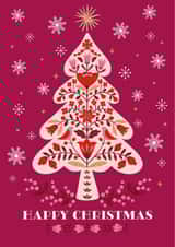 Classic Christmas Card - Scandinavian Folk Art Christmas Tree - Snowflakes created by Nina Raby - Jones