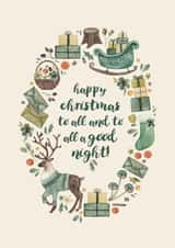 Classic Christmas Card - To All, And To All A Good Night! - Festive Illustrations created by Elena O'Neill
