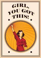 Motivational Women’s Card – Girl You Got This! Victory Pose Illustration created by Profanity Polly Prints