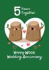 Cute Anniversary Card - 5 Years - Wood - 5th Wedding Anniversary created by Nicola Watson