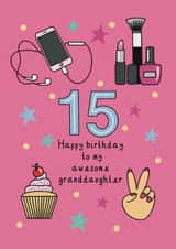 Cute Birthday Card - For Granddaughter - 15th - Makeup created by Schnauzer Scribbles