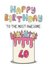 Classic 40th Birthday Card - For Daughter - Cake created by Schnauzer Scribbles