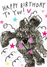 Cute black fuzzy cockapoo card for dog lovers created by Sketchy Muma