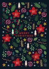 Classic Christmas Card - Poinsettia, Leaves, And Swirls - Festive Foliage created by Eli the Goat