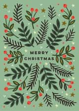 Classic Christmas Card - Christmas Stars, Berries And Leaves created by Eli the Goat