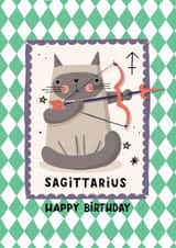 Cute Birthday Card - Sagittarius - Cat created by Nicola Watson