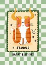 Cute Birthday Card - Taurus - The Bull - Cat Themed created by Nicola Watson
