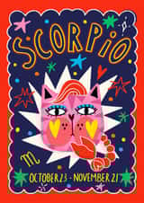 Arty Birthday Card - Scorpio Zodiac - Cat created by NICHOLA COWDERY ILLUSTRATIONS