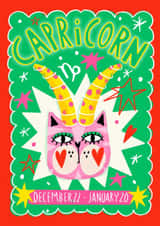 Arty Birthday Card - Capricorn Zodiac - Cat created by NICHOLA COWDERY ILLUSTRATIONS 