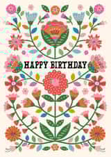 Pretty Birthday Card - Colourful Folk Art Florals - For Her created by Nina Raby - Jones