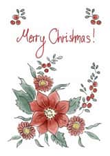 Merry Christmas card, with traditional poinsettia elements. created by Eleanor Leaver