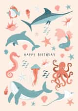 Classic Birthday Card - Ocean Animals - Shells created by Sad Girl Illustration