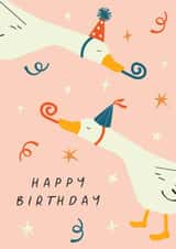 Cute Birthday Card - Goose - Party Hats & Confetti created by Sad Girl Illustration