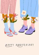 Classic Anniversary Card - Flowers - Colourful Shoes & Socks created by Sad Girl Illustration