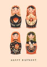 Classic Birthday Card - Matryoshka Dolls - Folk-Art Florals created by Sad Girl Illustration