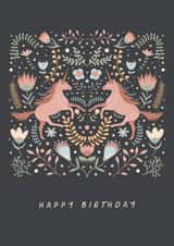 Classic Birthday Card - Folk Flowers - Unicorns created by Sad Girl Illustration