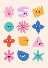 Cute Love & Friendship/Just Because Card - Silly Faces - Abstract Shapes created by Sad Girl Illustration