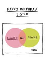 Cheeky Birthday Card - For Sister - Beauty And Brains created by Sydney Jo Designs