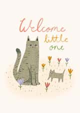 Cute New Baby Card - Cat And Kitten - Welcome Little One created by Happy Wolf