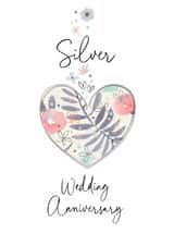 Traditional 25th Wedding Anniversary Card - Silver - Floral Heart created by Katie Phythian Design