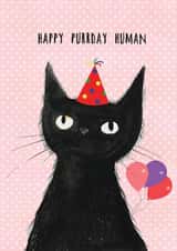 cute birthday card from the cat with black cat in party hat and balloons created by OurFriendsEclectic