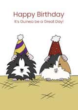 Cute and Funny Guinea Pig with Party Hats Birthday Card created by Lisa Swift Illustration