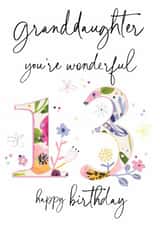 Traditional 13th Birthday Card - For Granddaughter - Floral created by Katie Phythian Design