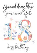 Traditional 18th Birthday Card - For Granddaughter - Floral created by Katie Phythian Design