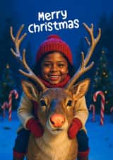 Cute Christmas Card - Magical Rudolph Ride created by Woody's Design