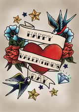 Retro Tattoo Style Valentine's Card - Happy Valentine's Day - Traditional Ink created by Scruffy Cat