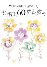 Traditional 60th Birthday Card - For Sister - Flowers created by Katie Phythian Design
