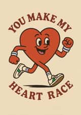 Retro Valentine / Anniversary Card - For Him / Her - You Make My Heart Race Pun created by Sydney Jo Designs